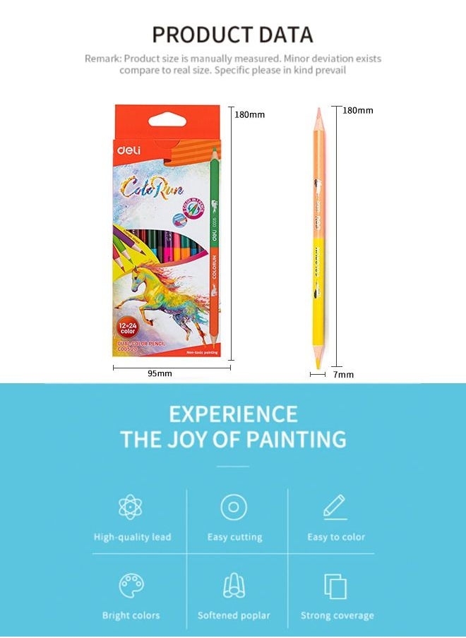 Deli 12-Piece Dual-ended Pencils Set 24 Colors Triangular Shape Basswood  - Image 3
