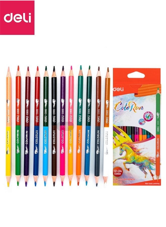 Deli 12-Piece Dual-ended Pencils Set 24 Colors Triangular Shape Basswood  - Image 1