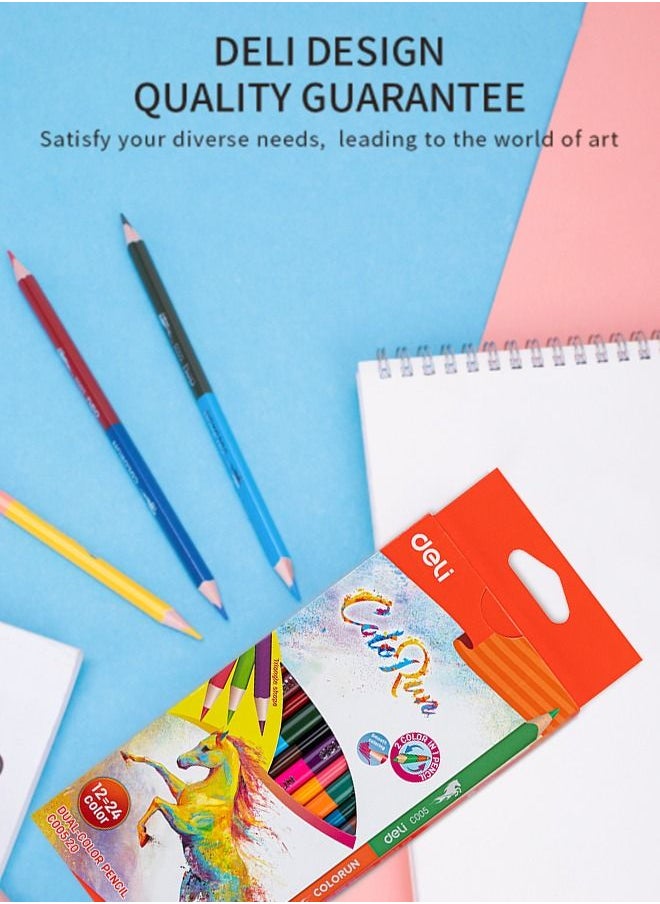 Deli 12-Piece Dual-ended Pencils Set 24 Colors Triangular Shape Basswood  - Image 2