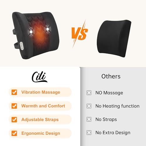 CILI Lumbar Support Pillow for Office Chair, Heated Back Support Pillow with Vibration, Back Massager for Chair, Back Rest Cushion Pillow for Desk Chair Sofa, Gifts for Mom Dad Women Men - Image 2
