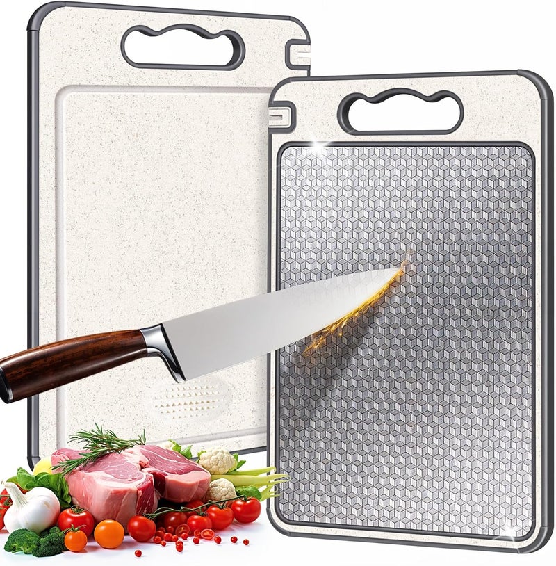 OAKJAR Stainless Steel Cutting Board, Double Sided Chopping Board for Kitchen, Scratch-resistant Mesh Design, Juice Groove, Non-slip Silicone Wrap, Dishwasher Safe - Image 1