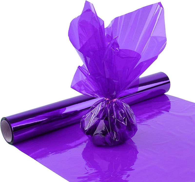 Morepack Purple Cellophane Wrap Roll, Translucent Purple Cellophane Wrapping Paper, 16 Inches Width x 100 Ft Long Colored Cellophane Rolls for Gift Baskets, DIY Arts Crafts Decoration, and More - Image 1
