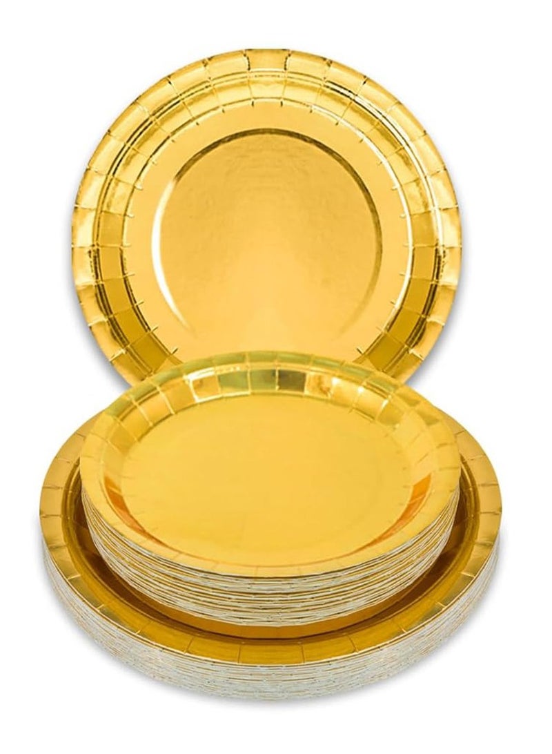 50Pcs Disposable Paper Plates Gold,Including 25pcs 9" and 25pcs 7" Plates, Strong and Sturdy Disposable Plates for Party, Dinner, Holiday, Picnic, Birthday Party, Dinner Table, Wedding  - Image 1