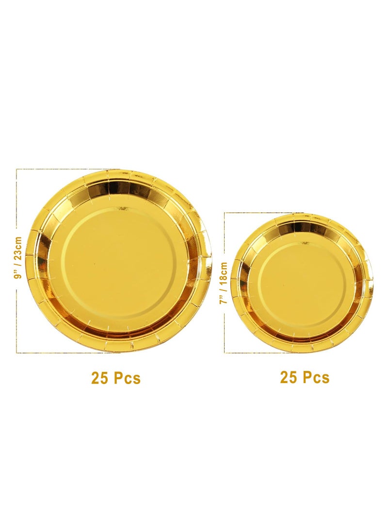 50Pcs Disposable Paper Plates Gold,Including 25pcs 9" and 25pcs 7" Plates, Strong and Sturdy Disposable Plates for Party, Dinner, Holiday, Picnic, Birthday Party, Dinner Table, Wedding  - Image 2