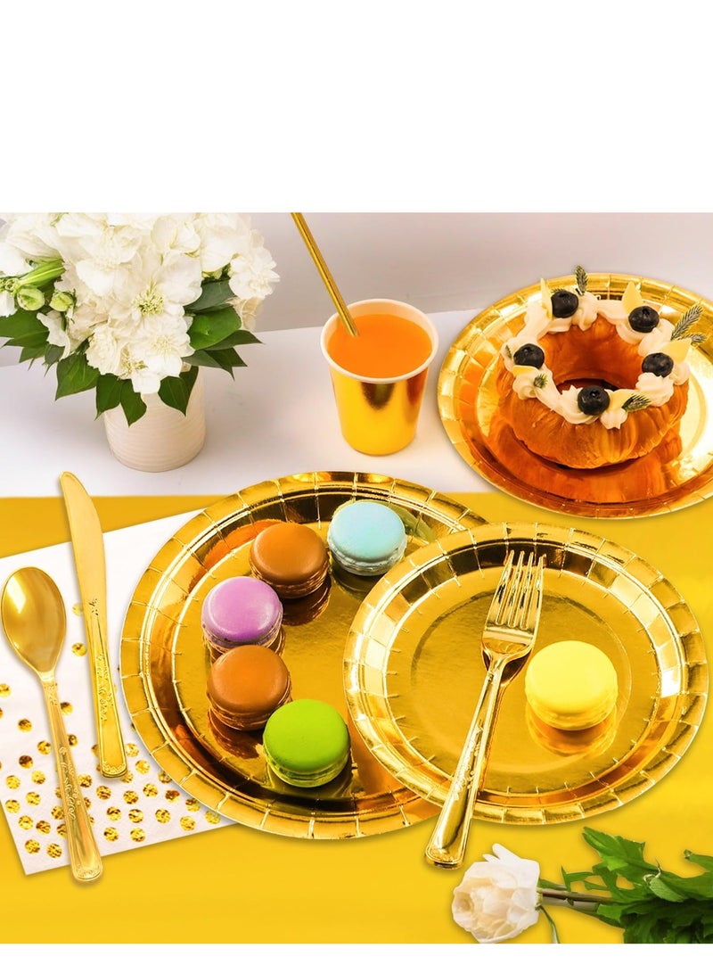 50Pcs Disposable Paper Plates Gold,Including 25pcs 9" and 25pcs 7" Plates, Strong and Sturdy Disposable Plates for Party, Dinner, Holiday, Picnic, Birthday Party, Dinner Table, Wedding  - Image 3