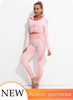 New 3PCS Women's Yoga Outfit Set with Striped Pattern Seamless Tracksuit Yoga Exercise Suit Loungewear for Workout Joggers High Waist Leggings Yoga Gym M 