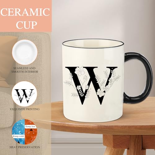 DHQH Monogram Ceramic Coffee Mugs, 11 oz Initial Drinking Cup with Gift Box, Unique Birthday Valentines Day Gifts for Women Wife Mothers Day Grandma Mom Aunt, W - Image 2