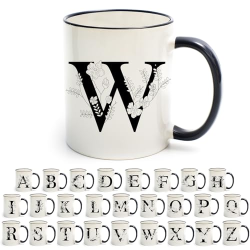 DHQH Monogram Ceramic Coffee Mugs, 11 oz Initial Drinking Cup with Gift Box, Unique Birthday Valentines Day Gifts for Women Wife Mothers Day Grandma Mom Aunt, W - Image 4