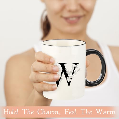 DHQH Monogram Ceramic Coffee Mugs, 11 oz Initial Drinking Cup with Gift Box, Unique Birthday Valentines Day Gifts for Women Wife Mothers Day Grandma Mom Aunt, W - Image 5