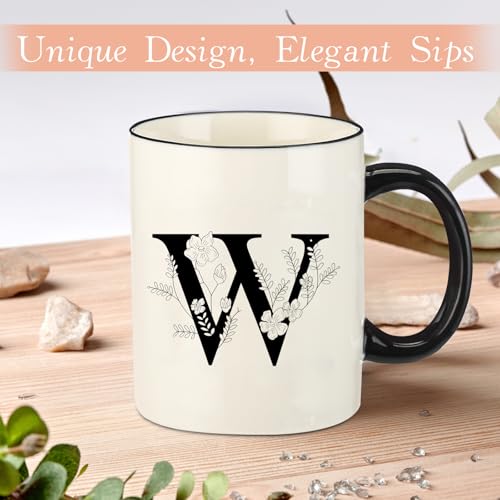 DHQH Monogram Ceramic Coffee Mugs, 11 oz Initial Drinking Cup with Gift Box, Unique Birthday Valentines Day Gifts for Women Wife Mothers Day Grandma Mom Aunt, W - Image 3