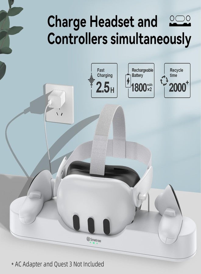 Smatree Charging Dock Compatible for Meta Quest 3S/Quest 3,Charge Controllers and Headset Simultaneously, VR Charging Station with LED Light, with 2 Rechargeable Controller Batteries(NO Adapter) - Image 3