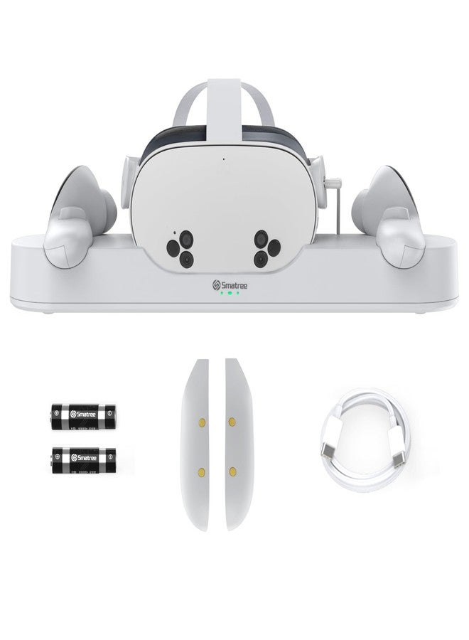 Smatree Charging Dock Compatible for Meta Quest 3S/Quest 3,Charge Controllers and Headset Simultaneously, VR Charging Station with LED Light, with 2 Rechargeable Controller Batteries(NO Adapter) - Image 2