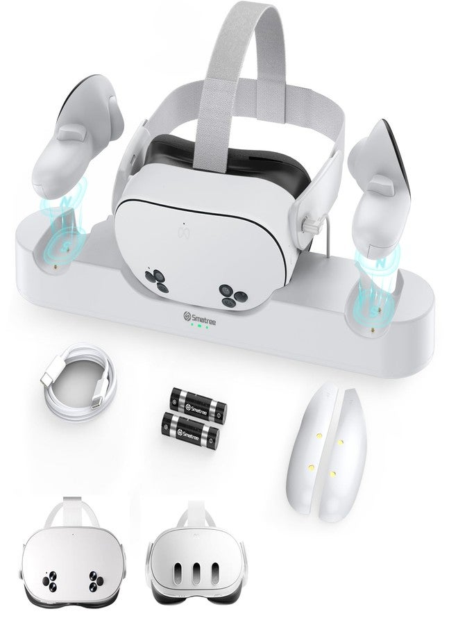 Smatree Charging Dock Compatible for Meta Quest 3S/Quest 3,Charge Controllers and Headset Simultaneously, VR Charging Station with LED Light, with 2 Rechargeable Controller Batteries(NO Adapter) - Image 1