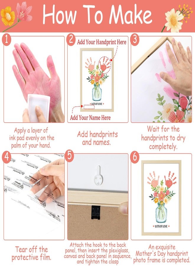 QOUBAI Flower Bouquet Vase Handprint Gifts Craft DIY Kit Mother's Day Craft Art from Daughter or Son Handprint Keepsake for Mom Grandma Birthday Gifts Christmas (12X16in, with Wood Frame) - Image 4