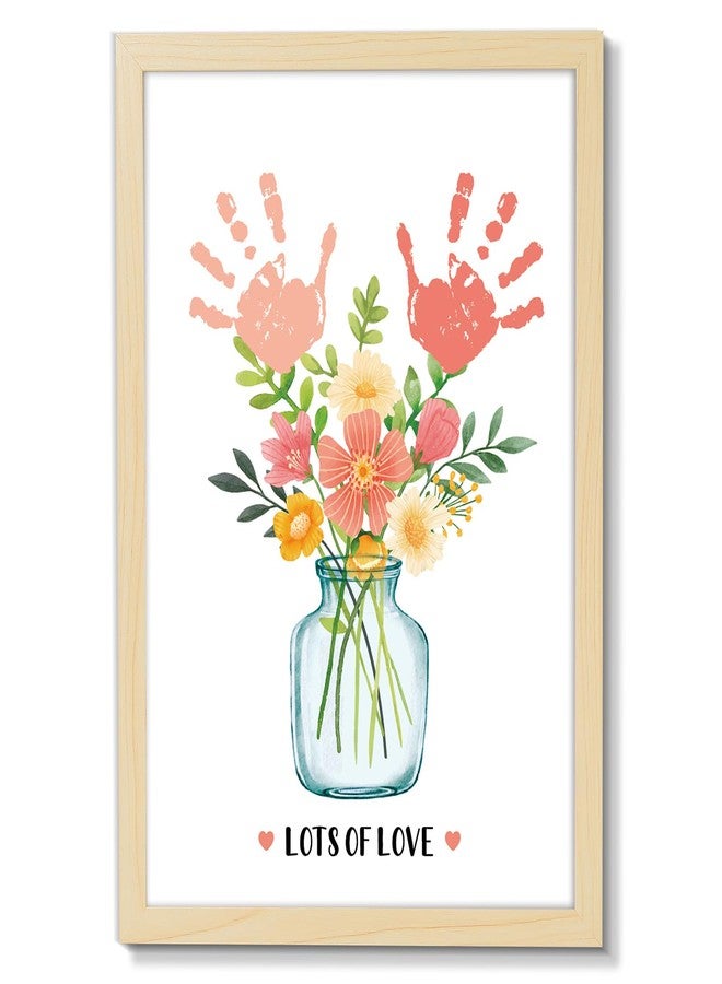 QOUBAI Flower Bouquet Vase Handprint Gifts Craft DIY Kit Mother's Day Craft Art from Daughter or Son Handprint Keepsake for Mom Grandma Birthday Gifts Christmas (12X16in, with Wood Frame) - Image 1