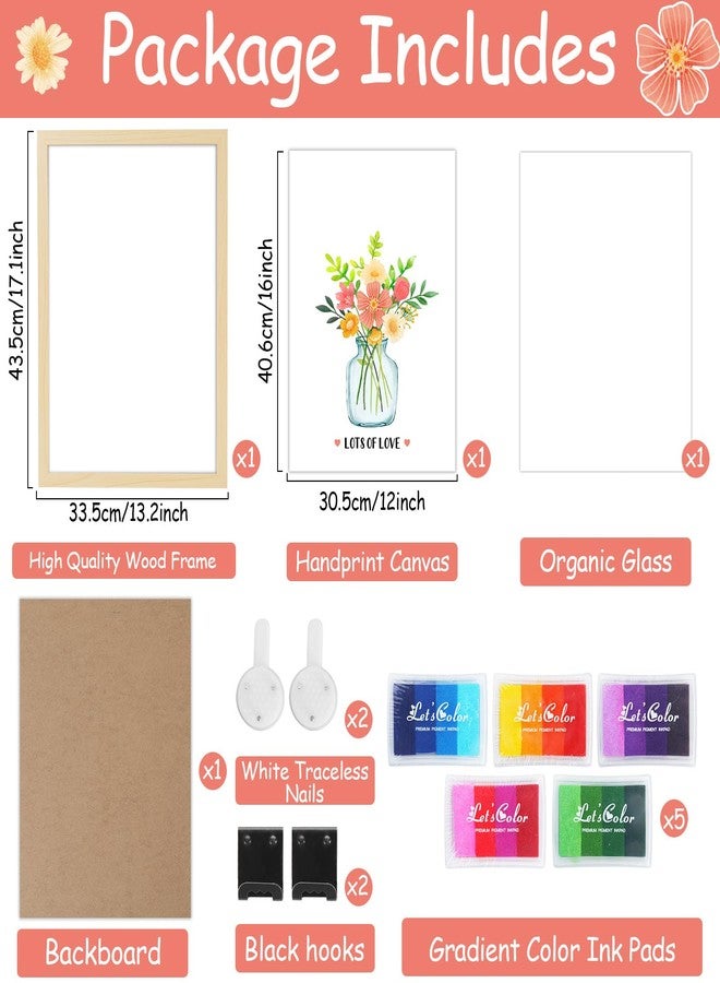 QOUBAI Flower Bouquet Vase Handprint Gifts Craft DIY Kit Mother's Day Craft Art from Daughter or Son Handprint Keepsake for Mom Grandma Birthday Gifts Christmas (12X16in, with Wood Frame) - Image 2