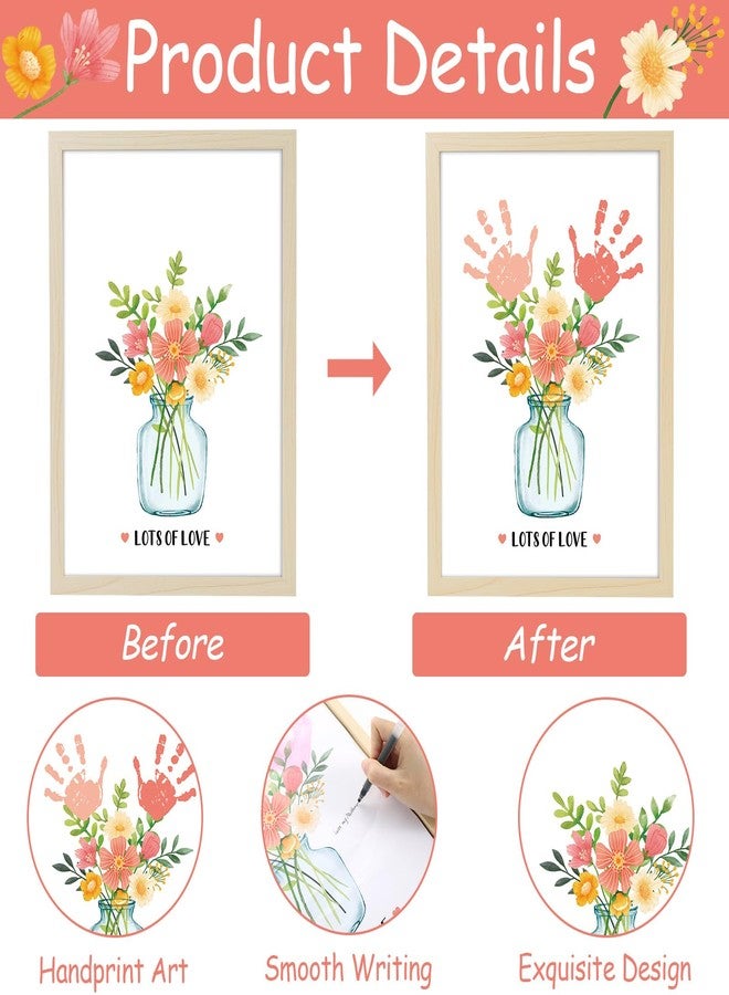 QOUBAI Flower Bouquet Vase Handprint Gifts Craft DIY Kit Mother's Day Craft Art from Daughter or Son Handprint Keepsake for Mom Grandma Birthday Gifts Christmas (12X16in, with Wood Frame) - Image 3