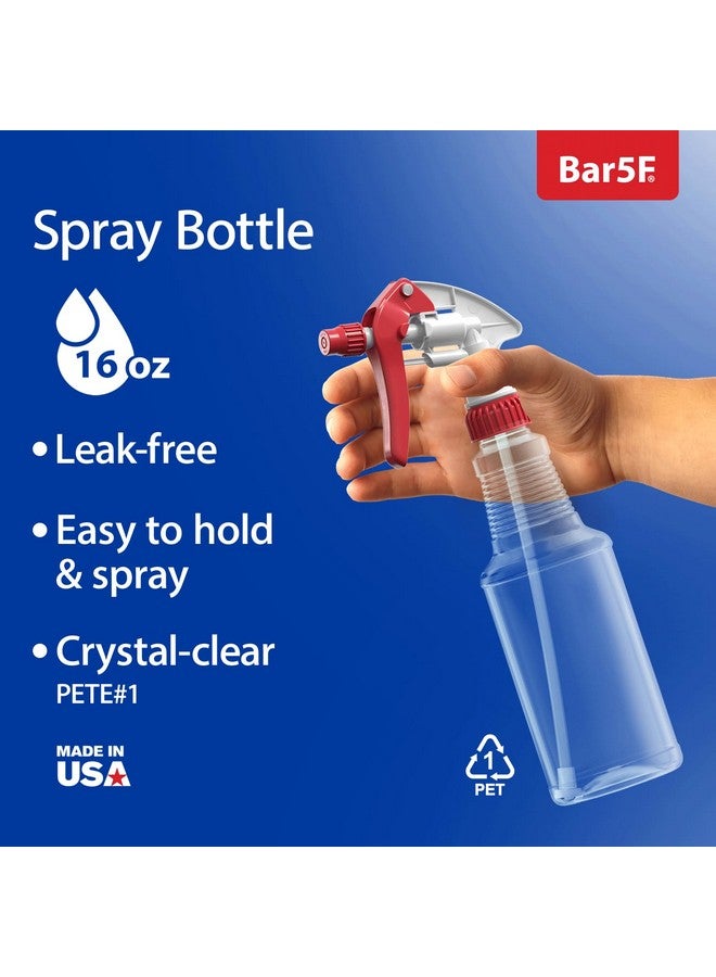 Bar5F BAR5F Empty Plastic Spray Bottles 16 oz, BPA-Free Food Grade, Crystal Clear PETE1, Red/White N8 Fully Adjustable Sprayer (Pack of 2) - Image 2