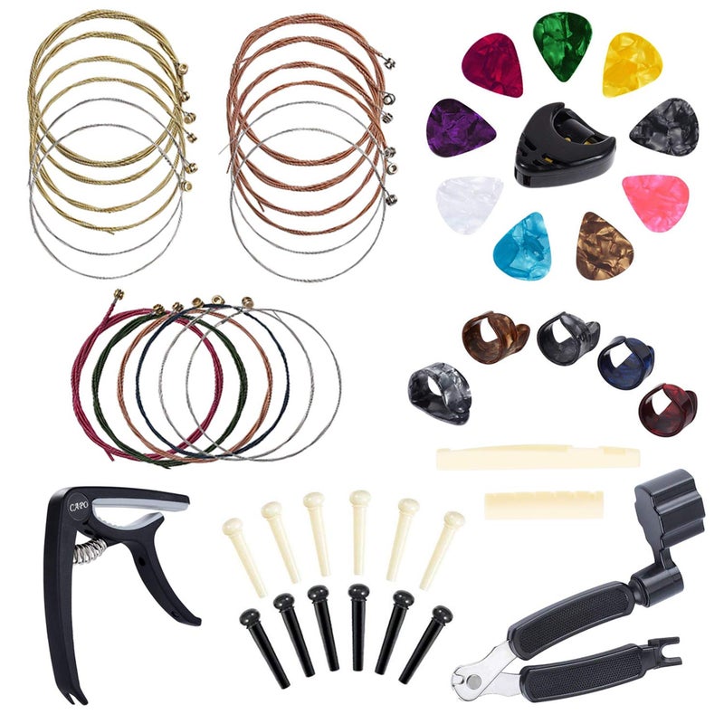 Benvo Guitar Accessories Kit - 49 Piece Set Including Strings, Winder, Capo, Picks, Pin Puller & More