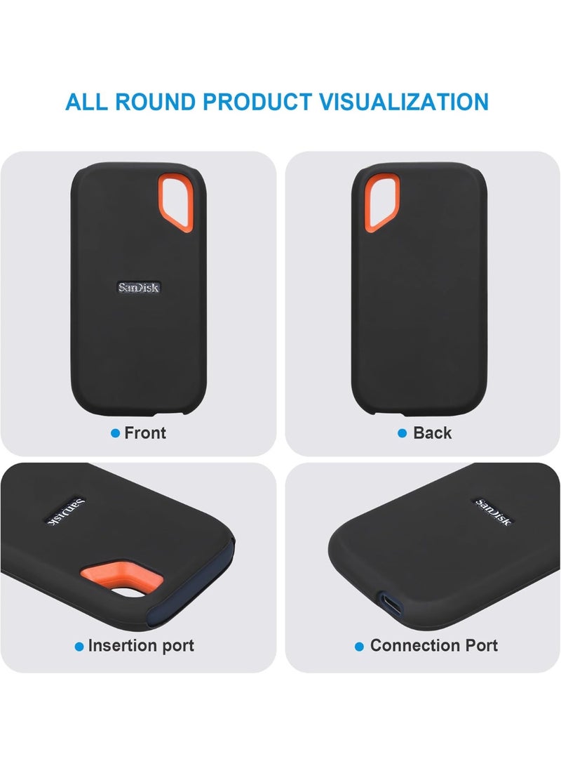 Lacdo Silicone Case Cover for SanDisk Extreme Portable SSD 500GB 1TB 2TB 4TB 8TB External Solid State Drive, Soft Silicon Protective Sleeve Skin for SanDisk Extreme SSD, Travel Pouch Storage Bag,Black - Image 2