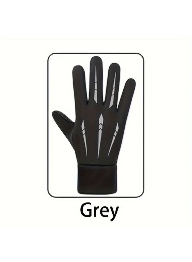 Grey Winter Touchscreen Gloves Windproof Warm Riding Motorcycle Outdoor - Image 1