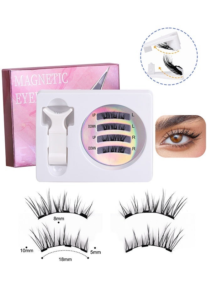 abib 2 Pair Magnetic Eyelashes, Natural Look Reusable Magnetic Eyelashes with Applicator No Glue Needed, Eyelash Extension Tool, Upper and Lower Eyelash Combo Set Easy to Wear and Remove, CT04-6 - Image 1