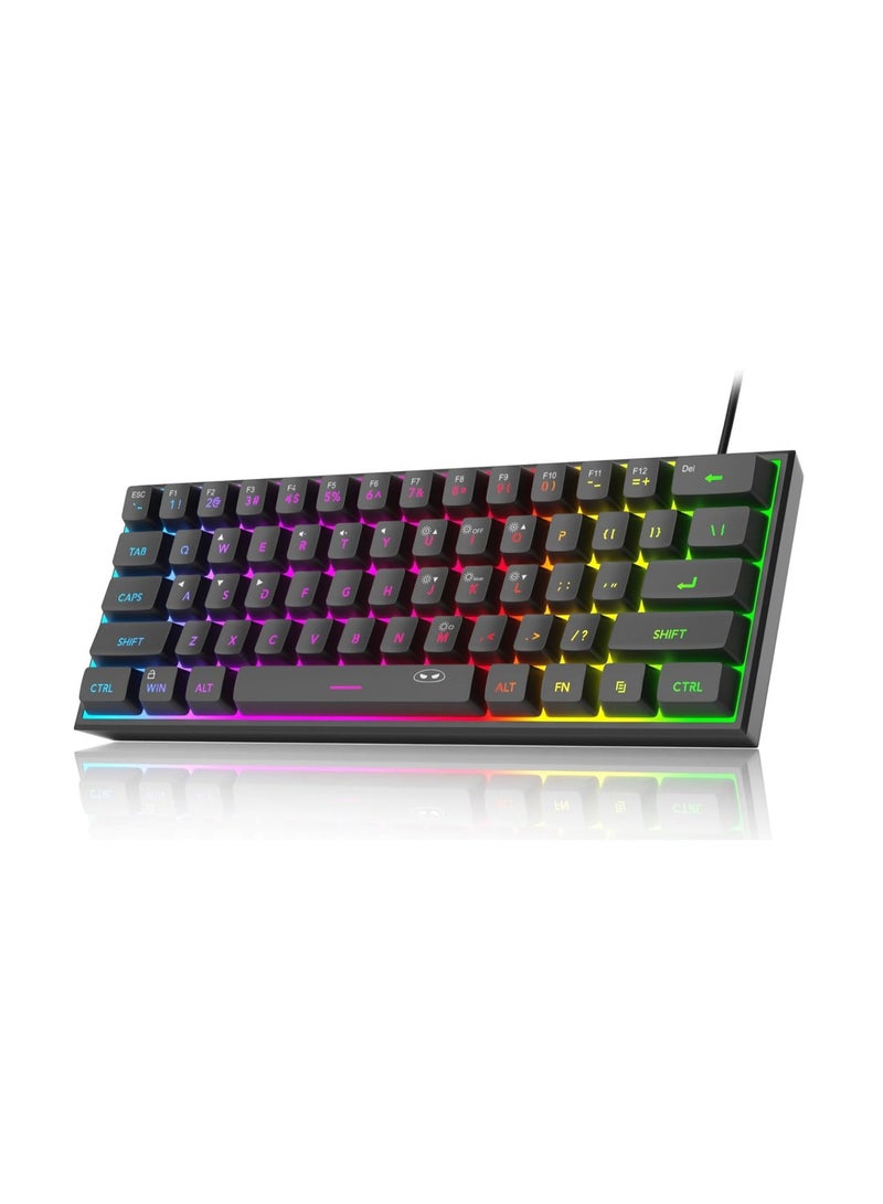 MageGee Mini Gaming Keyboard, RGB Backlit 61 Key Ultra-Compact Keyboard, TS91 Ergonomic Waterproof Mechanical Feeling Office Computer Keyboard Gamer Wired (Black) - Image 1