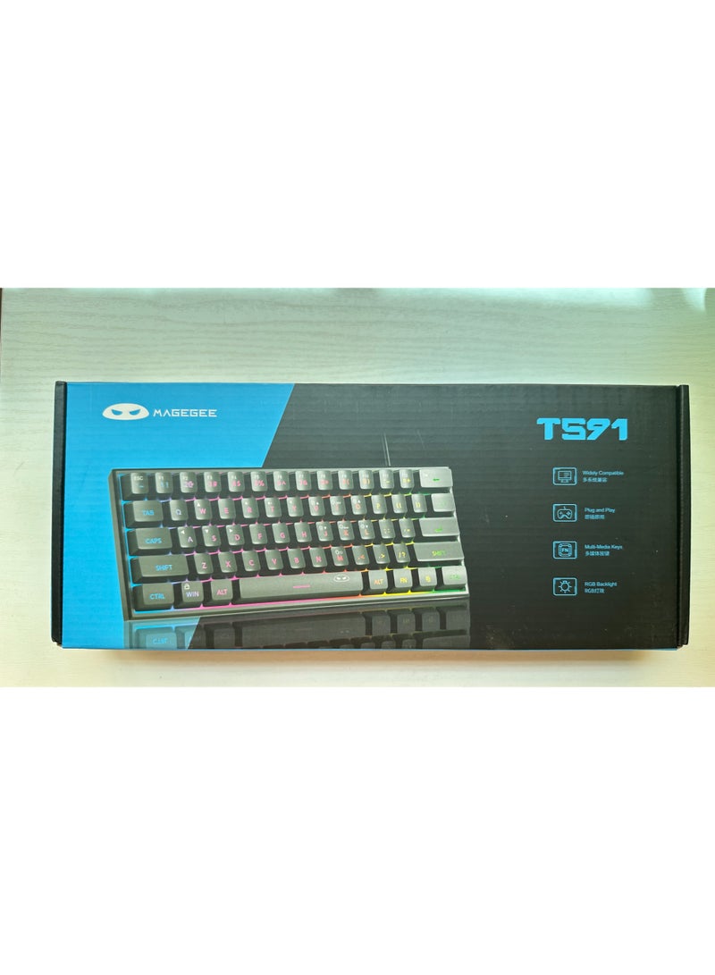 MageGee Mini Gaming Keyboard, RGB Backlit 61 Key Ultra-Compact Keyboard, TS91 Ergonomic Waterproof Mechanical Feeling Office Computer Keyboard Gamer Wired (Black) - Image 3