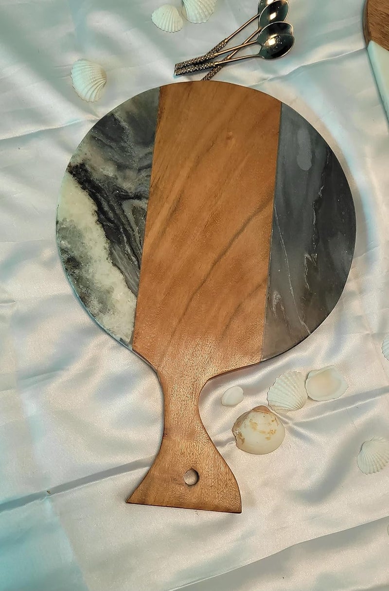 RM Stone Platter Tray Marble Wood Cutting Board 14 inch Serving Platter for Charcuterie Marble Pastry Board Oval Shape Cutting Board Cheese Tray 1 Piece - Image 3