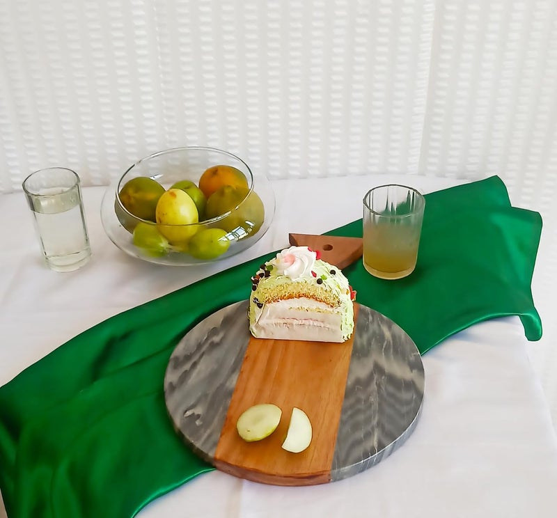 RM Stone Platter Tray Marble Wood Cutting Board 14 inch Serving Platter for Charcuterie Marble Pastry Board Oval Shape Cutting Board Cheese Tray 1 Piece - Image 5