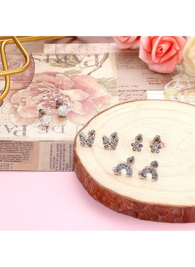 Besteel - 8 Pairs Hypoallergenic Screw Back Earrings For Girls Women 316L Stainless Steel Pearl Heart Flower Turtle Butterfly Stud Earrings Jewelry Gift Women Girl - Image 1