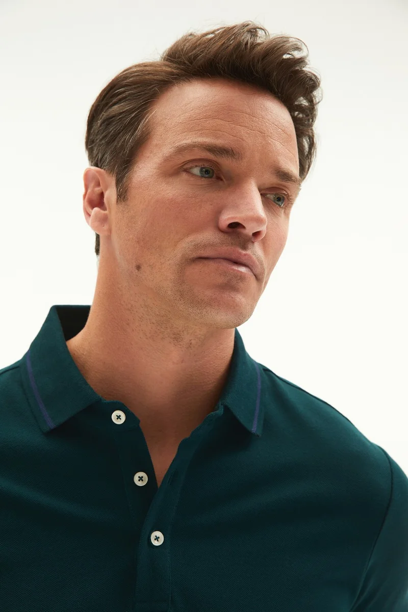 JUNE Men's Regular Fit 100% Cotton Striped Detailed Polo Neck T-Shirt