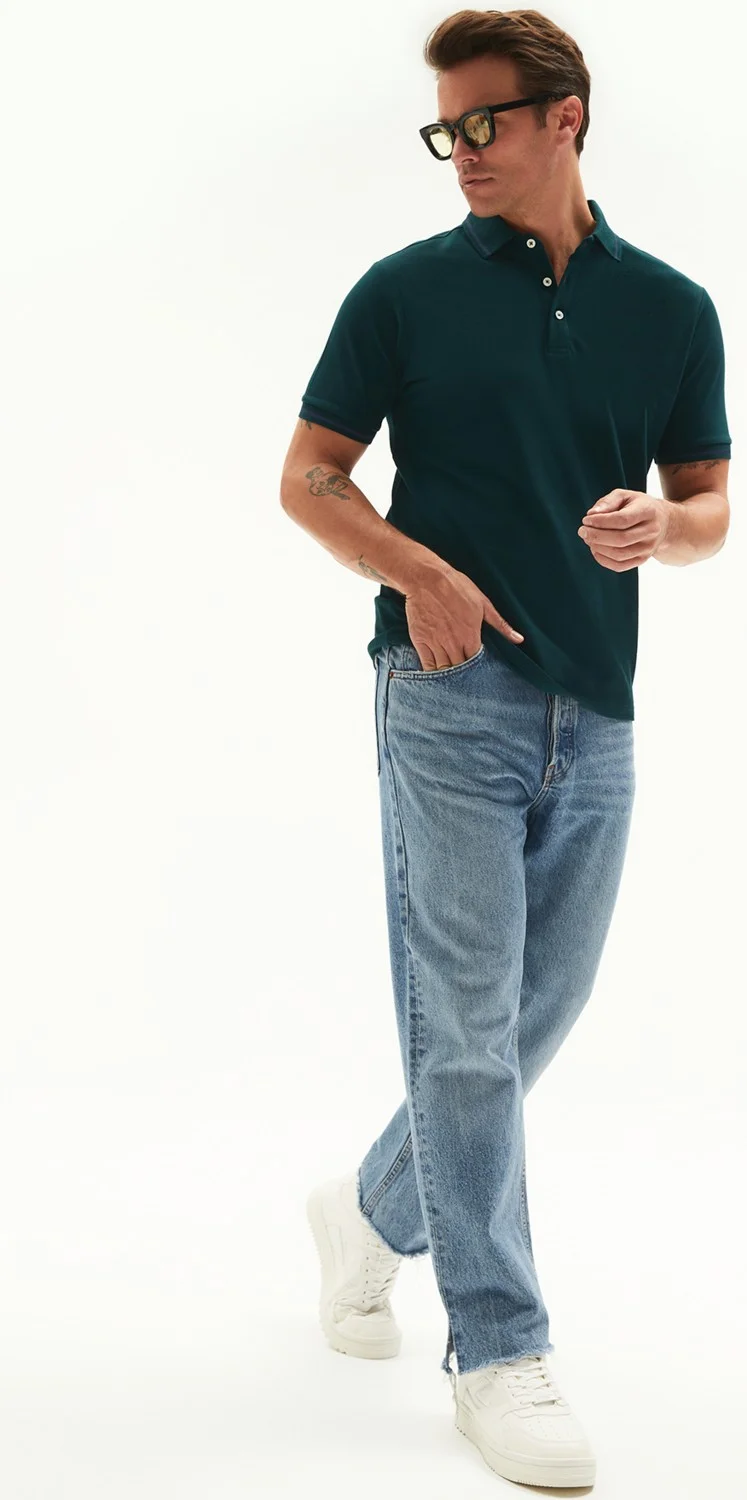 JUNE Men's Regular Fit 100% Cotton Striped Detailed Polo Neck T-Shirt