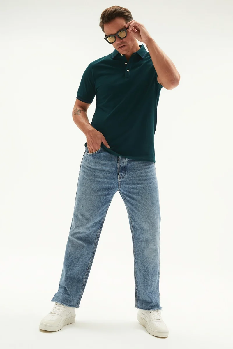 JUNE Men's Regular Fit 100% Cotton Striped Detailed Polo Neck T-Shirt
