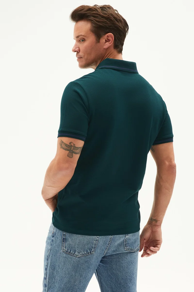 JUNE Men's Regular Fit 100% Cotton Striped Detailed Polo Neck T-Shirt
