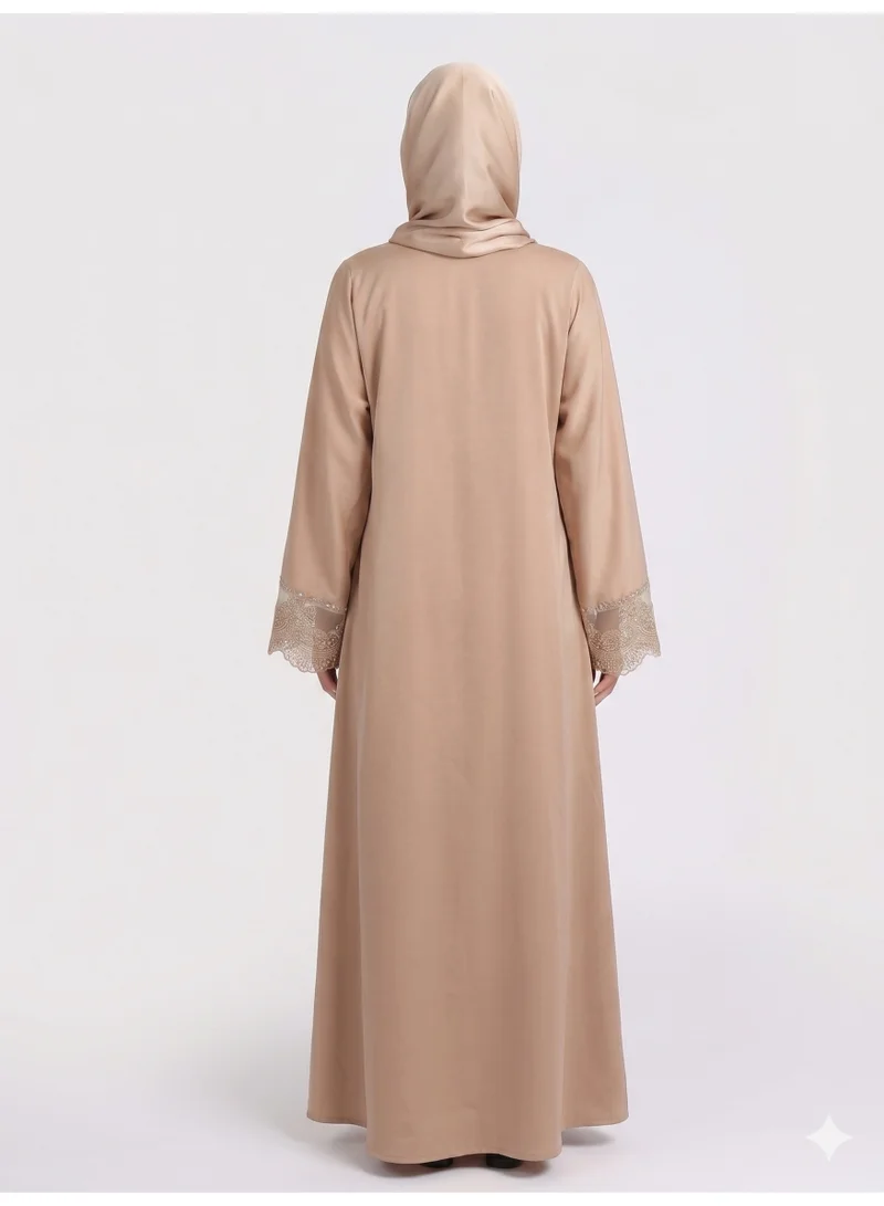 Reem Abayas Front Closed Abaya with Lace Detail & Matching Sheila