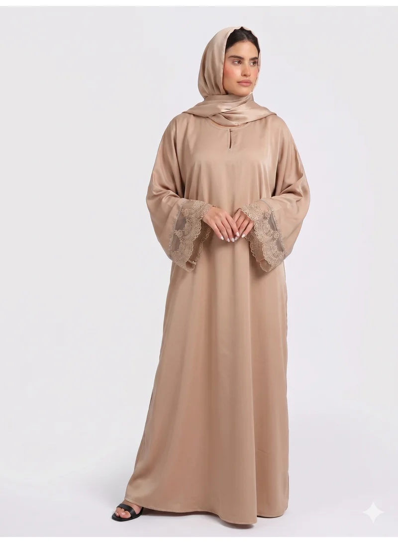 Reem Abayas Front Closed Abaya with Lace Detail & Matching Sheila
