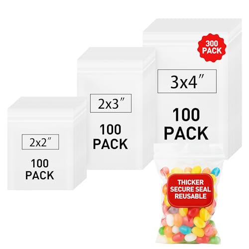 Bonison Small Plastic Bags, 300 PCS Mini Baggies 3 Assorted Sizes 2x2 2x3 3x4 Inch. Mini Jewelry Baggies Reclosable, Clear Zip Bags (Small) - Image 1