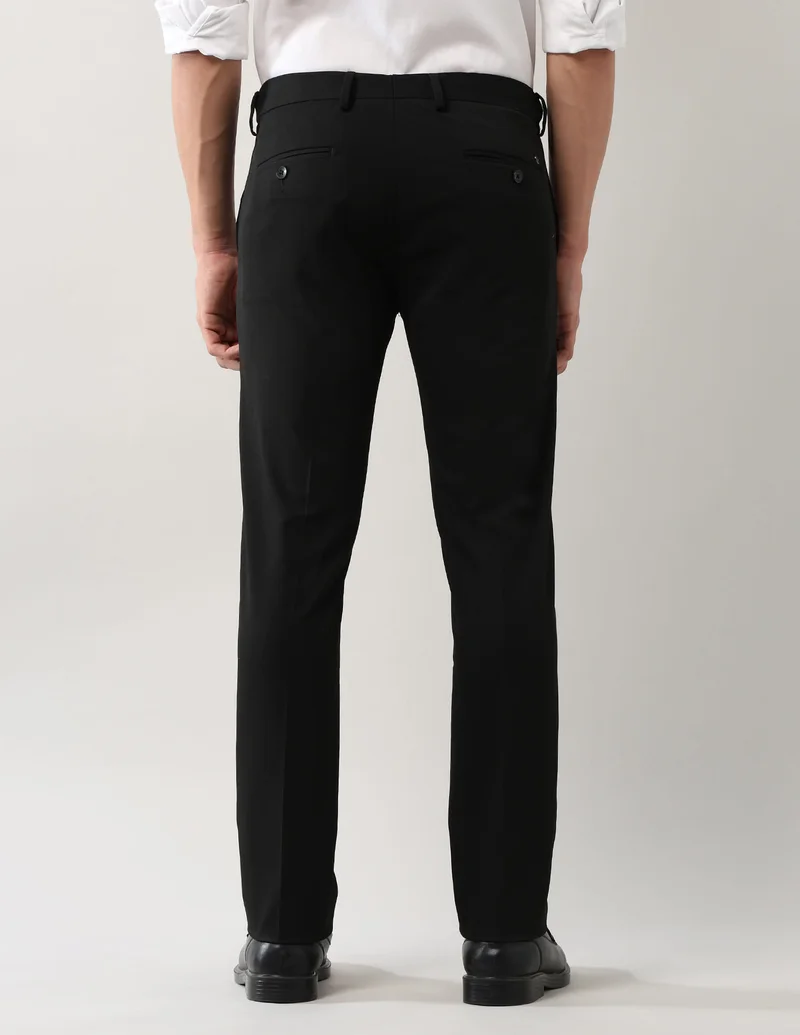 Arrow Black Regular Fit Solid Trousers for Men | Best Price UAE