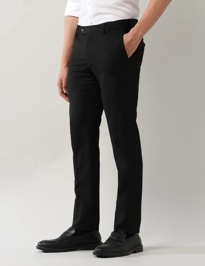 Arrow Black Regular Fit Solid Trousers for Men | Best Price UAE