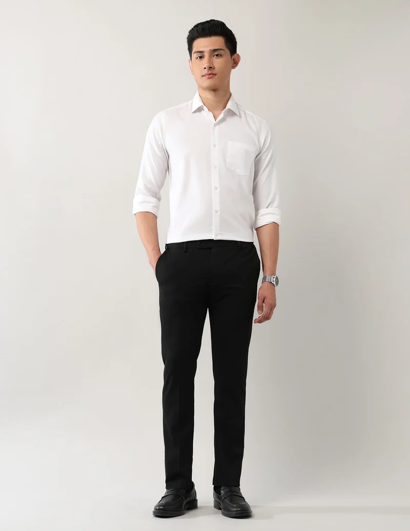 Arrow Black Regular Fit Solid Trousers for Men | Best Price UAE