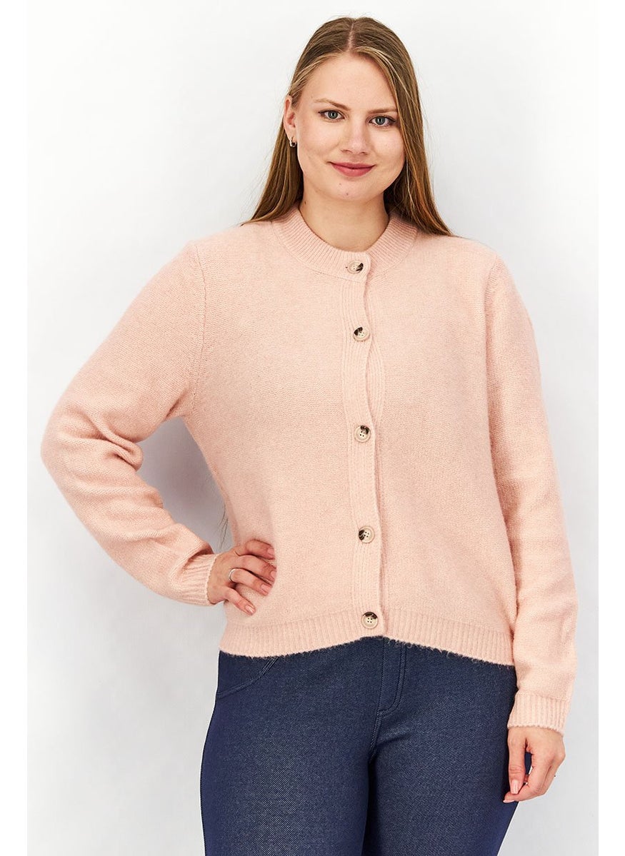 Tchibo Women Full Buttoned Long Sleeves Knit Cardigan, Pink  - Image 1