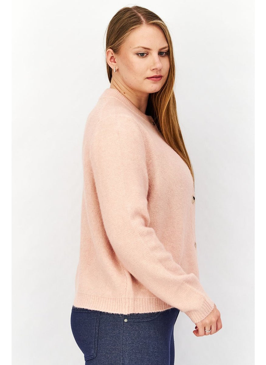 Tchibo Women Full Buttoned Long Sleeves Knit Cardigan, Pink  - Image 2