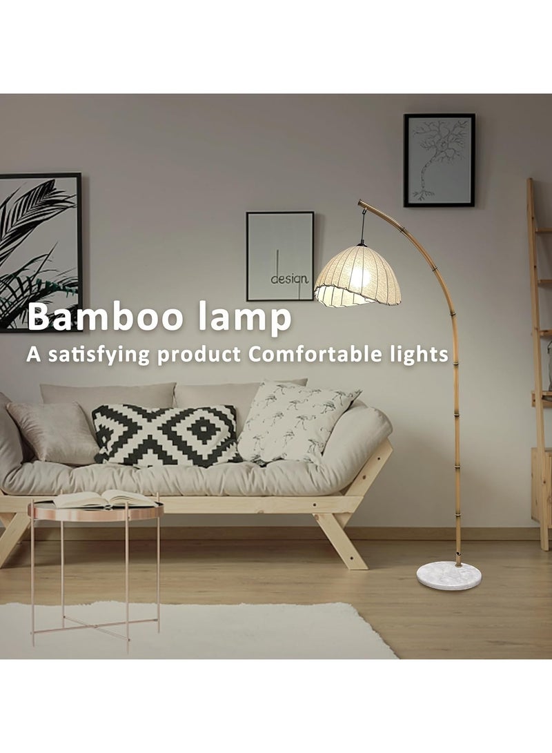 VUCATIN Bamboo Floor Lamp Boho Floor Lamp for Living Room with 3 Color Temperatures Rattan Arc Standing Tall Lamps for Bedroom Restaurant Study Room Office Marble Base - Image 3