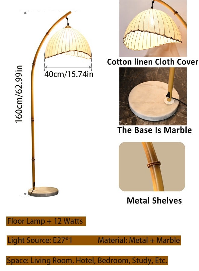VUCATIN Bamboo Floor Lamp Boho Floor Lamp for Living Room with 3 Color Temperatures Rattan Arc Standing Tall Lamps for Bedroom Restaurant Study Room Office Marble Base - Image 4