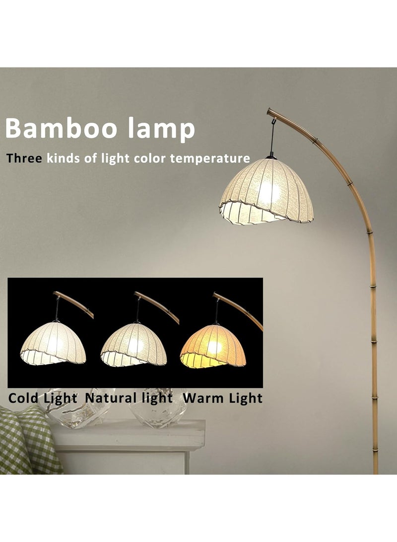 VUCATIN Bamboo Floor Lamp Boho Floor Lamp for Living Room with 3 Color Temperatures Rattan Arc Standing Tall Lamps for Bedroom Restaurant Study Room Office Marble Base - Image 2