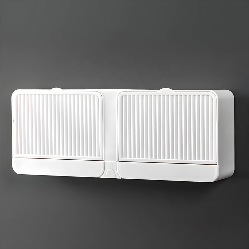 HOMSLECTO Wall Mounted Two Soap Box with Lid Durable Bathroom and Kitchen Soap Holder with draining Tray and Self Adhesive Tape (White) - Image 3