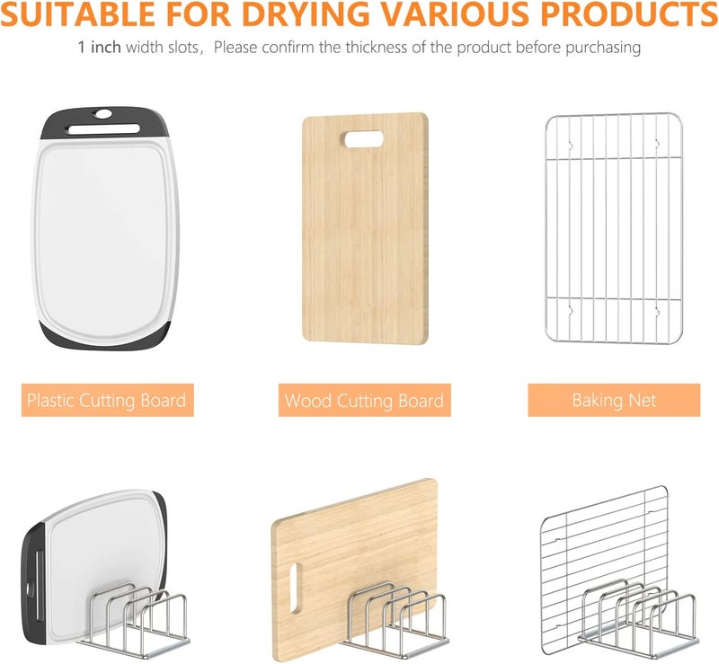 KORRTFID Cutting Board Holder Stand, 2PSC Board Storage Rack, Organizer, 304 Stainless Steel Holder, Cookie Sheets Organizer (1.0 Inch Width Slots) - Image 4