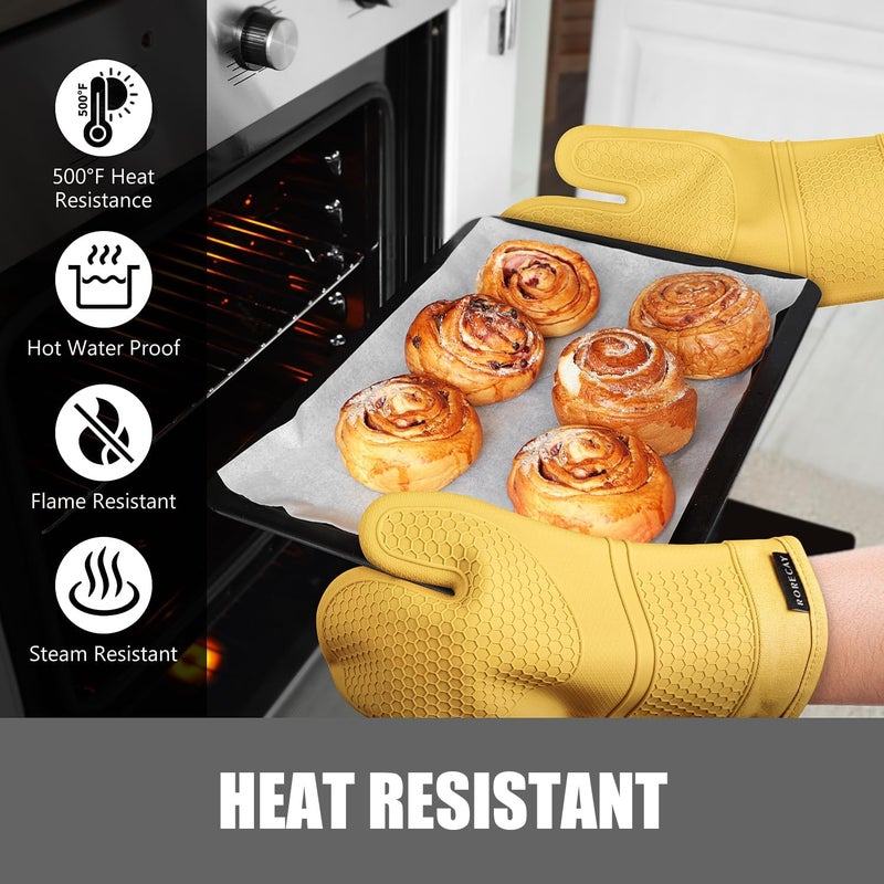 Rorecay Oven Mitts and Pot Holders Sets 6pcs, Extra Long Kitchen Silicone Oven Gloves Heat Resistant 500 Degrees Non-Slip Potholders Hot Pads for Baking Cooking, Quilted Liner, Samoan Sun - Image 5