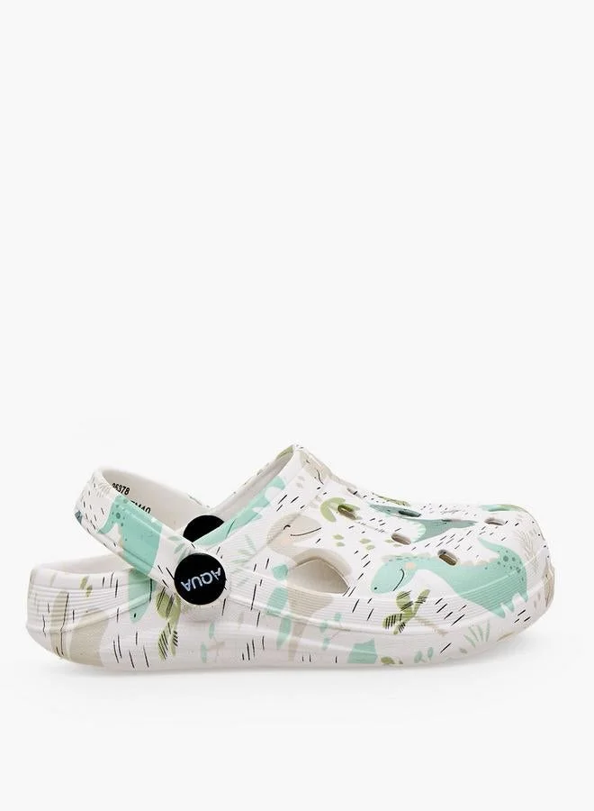 Aqua Boys Dinosaur Print Clogs